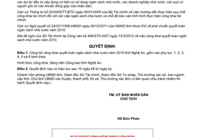 Quyết định 23/2012/QĐ-UBND công khai quyết toán Ngân sách nhà nước 2010 Nghệ An