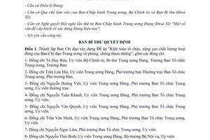 Quyết định 70/QĐ-TW năm 2012 thành lập Ban Chỉ đạo xây dựng Đề án Kiện toàn