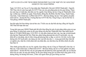 Thông báo 71/TB-UBND cuộc họp về giải pháp giảm ùn tắc giao thông Hà Nội