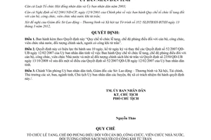 Quyết định 17/2012/QĐ-UBND Quy chế tổ chức lễ tang, chế độ phúng điếu