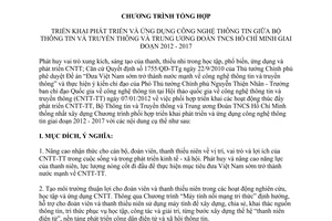 Chương trình 752/CTr-BTTTT-TWĐTN tổng hợp triển khai phát triển và ứng dụng công