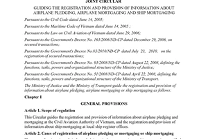 Joint circular No. 02/2012/TTLT-BTP-BGTVT guiding the registration and provision