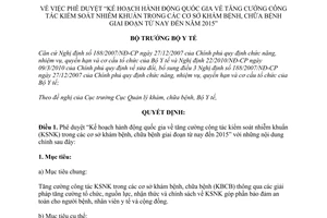 Quyết định 1014/QĐ-BYT năm 2012 phê duyệt “Kế hoạch hành động quốc gia về tăng c