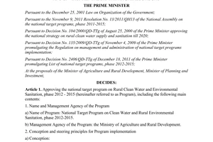 Decision No. 366/QD-TTg on approving the national target program on rural clean