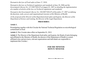 Circular No. 05/2012/TT-BYT Promulgating the National Technical Regulation