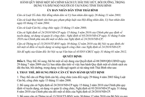Quyết định 06/2012/QĐ-UBND bổ sung Quyết định 08/2009/QĐ-UBND Thái Bình