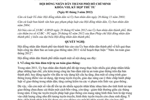Nghị quyết 01/2012/NQ-HĐND Kế hoạch thực hiện Năm An toàn giao thông 2012