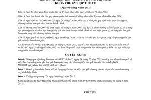 Nghị quyết 03/2012/NQ-HĐND tăng phí lưu giữ, bảo quản tang vật, phương tiện