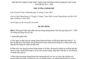 Quyết định 252/QĐ-TTg phê duyệt Chiến luợc phát triển thị trường chứng khoán