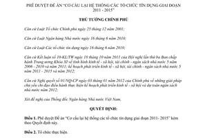 Quyết định 254/QĐ-TTg phê duyệt Đề án Cơ cấu lại hệ thống tổ chức tín dụng