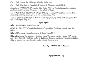 Thông tư 05/2012/TT-BYT Quy chuẩn kỹ thuật quốc gia ô nhiễm vi sinh vật