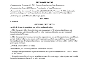 Decree No. 12/2012/ND-CP on registration and management of activities of non-gov