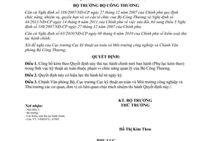 Quyết định 930/QĐ-BCT năm 2012 công bố thủ tục hành chính mới