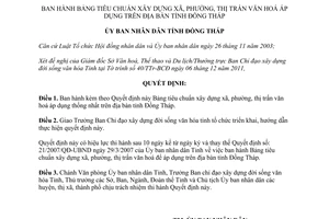 Quyết định 07/2012/QĐ-UBND bảng tiêu chuẩn xây dựng xã phường thị trấn văn hóa