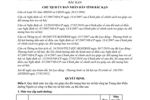 Quyết định 316/QĐ-UBND 2012 về mức trợ cấp trợ giúp cho đối tượng bảo trợ xã hội tỉnh Bắc Kạn