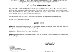Quyết định 946/QĐ-BCT Kế hoạch rà soát, đơn giản hóa thủ tục hành chính