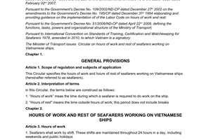 Circular No. 05/2012/TT-BGTVT on hours of work and rest of seafarers working on