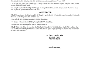 Quyết định 1165/QĐ-UBND nâng mức phụ cấp đối với khu phố - ấp 2012