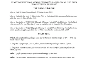 Quyết định 277/QĐ-TTg năm 2012 bổ sung thành viên Hội đồng Quốc gia Giáo dục và