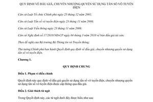 Quyết định 16/2012/QĐ-TTg đấu giá, chuyển nhượng quyền sử dụng tần số
