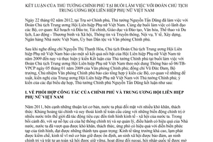 Thông báo 77/TB-VPCP kết luận của Thủ tướng Chính phủ tại buổi làm việc với Đoàn