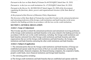 Circular No. 04/2012/TT-NHNN regulations on entrustment profession and entrustme