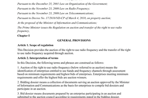 Decision No. 16/2012/QD-TTg stipulating the auction and transfer of the right