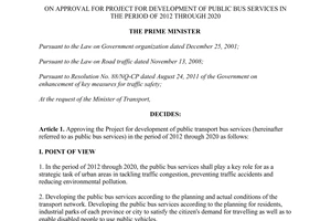 Decision No. 280/QD-TTg approval project development public bus services 2012 2020