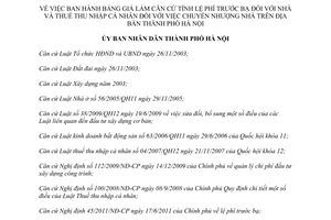 Quyết định 05/2012/QĐ-UBND về Bảng giá làm căn cứ tính lệ phí trước bạ đối với n