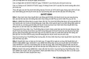 Quyết định 18/2012/QĐ-UBND Bảng giá tối thiểu tính lệ phí trước bạ