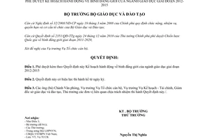 Quyết định 970/QĐ-BGDĐT 2012 Kế hoạch hành động bình đẳng giới ngành giáo dục