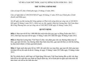 Quyết định 287/QĐ-TTg mua tạm trữ thóc, gạo vụ Đông Xuân