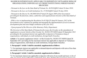 Circular No. 05/2012/TT-NHNN on the amendment of, supplement