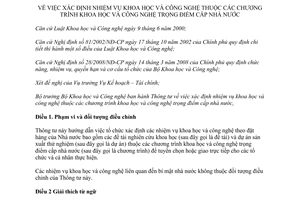 Thông tư 06/2012/TT-BKHCN xác định nhiệm vụ khoa học, công nghệ
