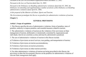 Decree No. 16/2012/ND-CP on penalties for administrative violations of tourism