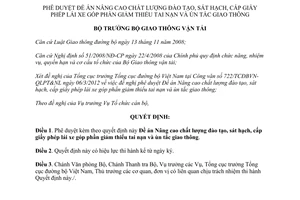 Quyết định 513/QĐ-BGTVT 2012 Nâng cao chất lượng đào tạo sát hạch cấp giấy phép lái xe