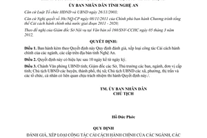 Quyết định 19/2012/QĐ-UBND  đánh giá, xếp loại công tác Cải cách hành chính