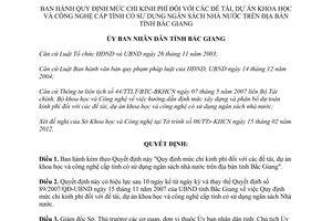 Quyết định 70/2012/QĐ-UBND kinh phí đề tài dự án khoa học công nghệ Bắc Giang