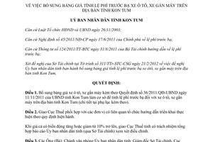 Quyết định 12/2012/QĐ-UBND bổ sung bảng giá tính lệ phí trước bạ xe ô tô