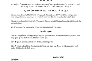 Quyết định 933/QĐ-BVHTTDL 2012 thủ tục hành chính mới Bộ Văn hóa Thể thao Du lịch