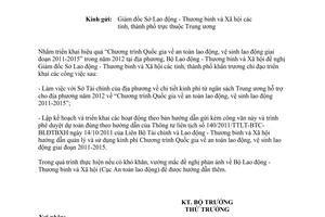 Công văn 1307/LĐTBXH-ATLĐ khai Chương trình Quốc gia an toàn lao động