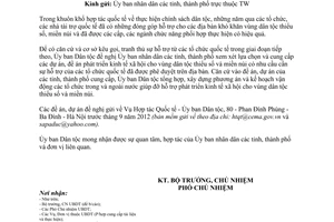 Công văn 260/UBDT-HTQT phối hợp cung cấp đề án, dự án kêu gọi tài trợ