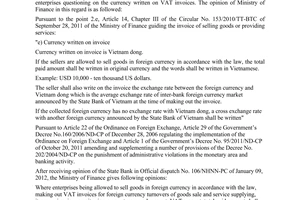 Official Dispatch No. 4355/BTC-TCT  on The currency written on VAT invoices