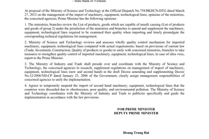 Official Dispatch No. 571/TTg-KTTH  for management of the import of machinery