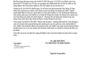 Công văn 97/BXD-KHCN áp dụng tiêu chuẩn thiết kế cho dự án Đầu tư xây dựng bệnh