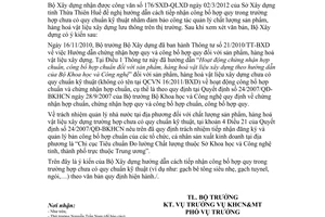 Công văn 103/BXD-KHCN hướng dẫn tiếp nhận công bố hợp quy vật liệu xây dựng