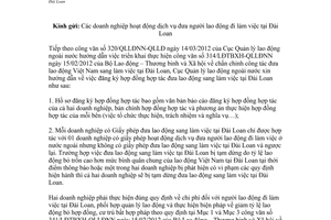 Công văn 462/QLLĐNN-TTLĐ hợp tác đưa lao động sang làm việc tại Đài Loan