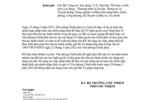 Công văn 2475/VPCP-KSTT triển khai dự án luật sửa nhiều luật pháp lệnh