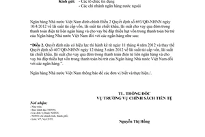 Công văn 2235/NHNN-CSTT đính chính Điều 2 Quyết định 693/QĐ-NHNN lãi suất tái