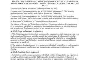 Circular No. 08/2012/TT-BKHCN on selection direct assignment for organizations